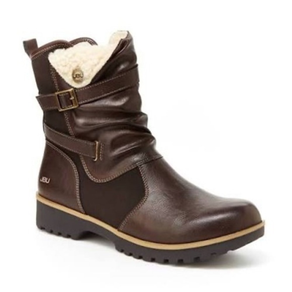 JBU Jambu Evans Brown Vegan Leather Faux Shearling Wedge Ankle Boot Womens Size